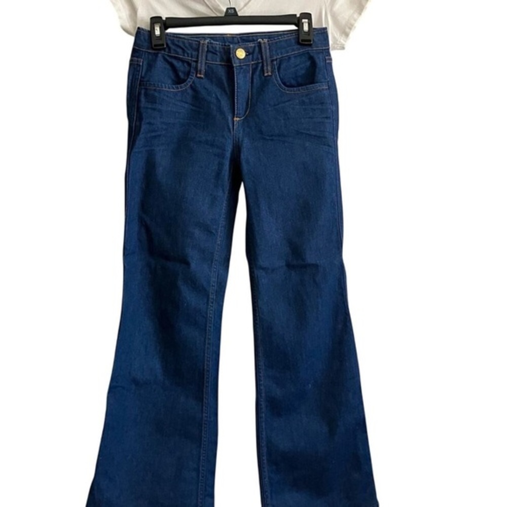 J.Crew Dark Indigo High-Heel Flare Jeans Womens S 25‎ Orange Contrast Stitching